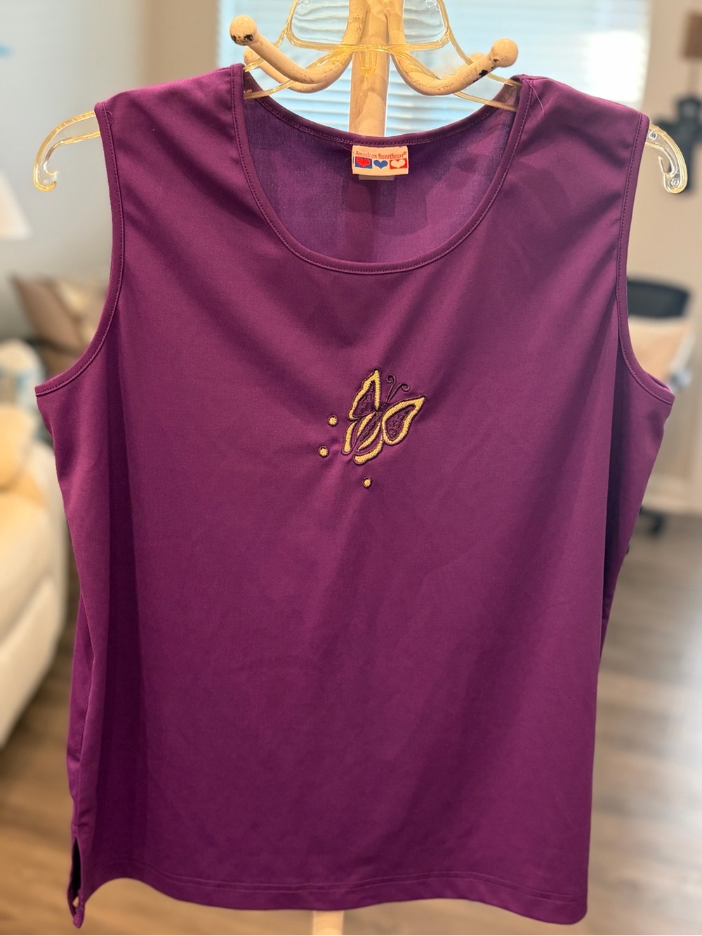 American Sweetheart Purple Sleeveless Embroidered Butterfly Tank Top Size M